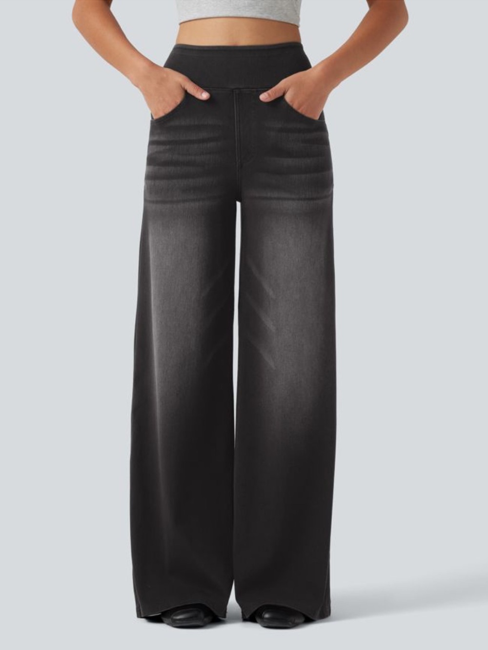 Halara Flex High Waisted Wide Leg Washed Casual Jeans with Pockets Medium